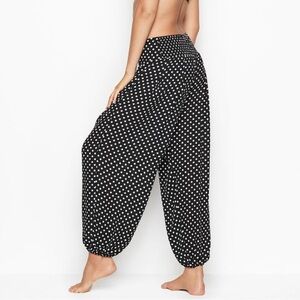 Victoria’s Secret Chiffon Black & White Polka Dot Harem Pants elastic waist Sz M